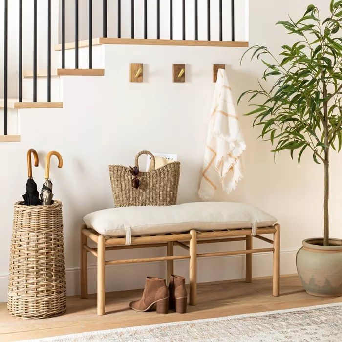 Emery Wood and Upholstered Bench Natural thumbnail 4
