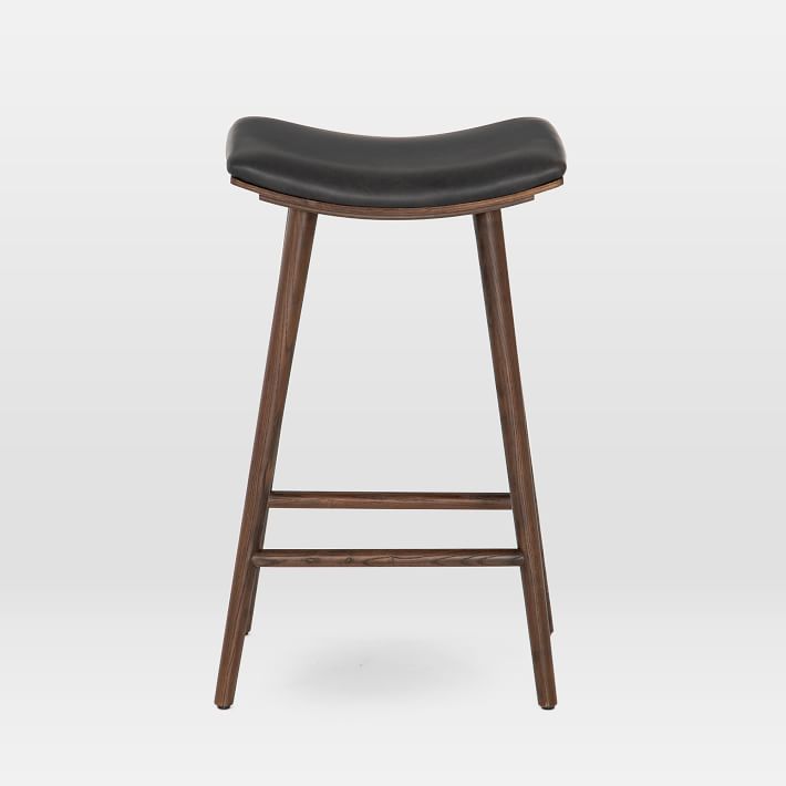 Oak Wood Upholstered Saddle Barstool thumbnail 2