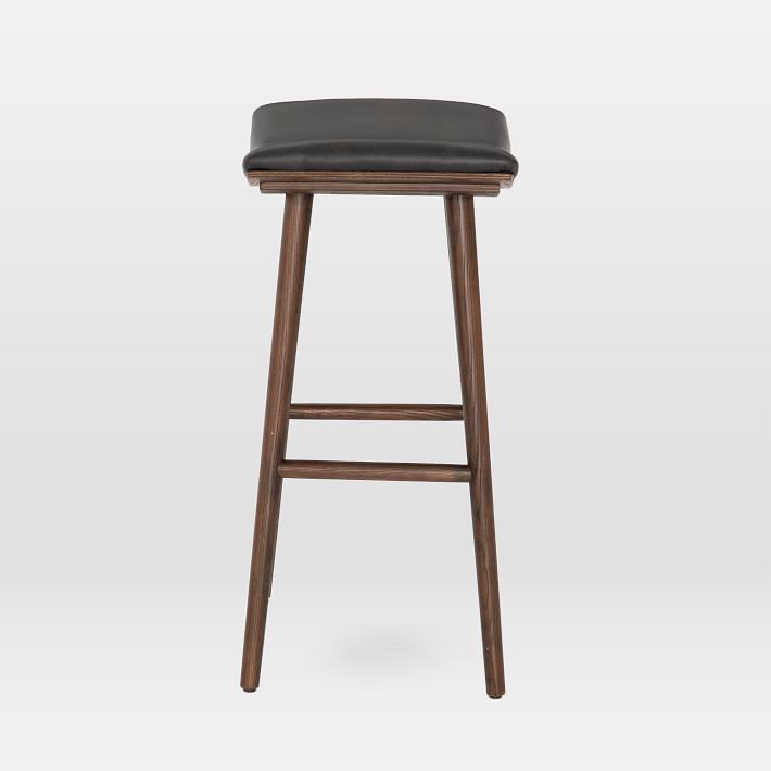 Oak Wood Upholstered Saddle Barstool thumbnail 3