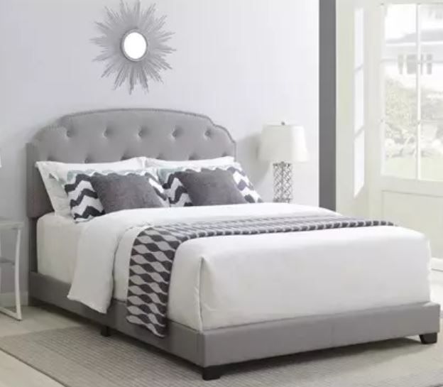 Smoke Grey Button Diamond Tufted Upholstered Bed-Full thumbnail 4