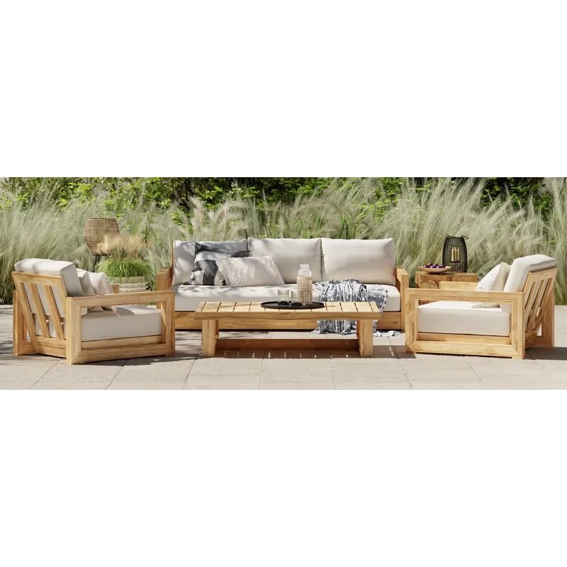 Montford Wide Outdoor Teak Patio Sofa with Cushions thumbnail 2