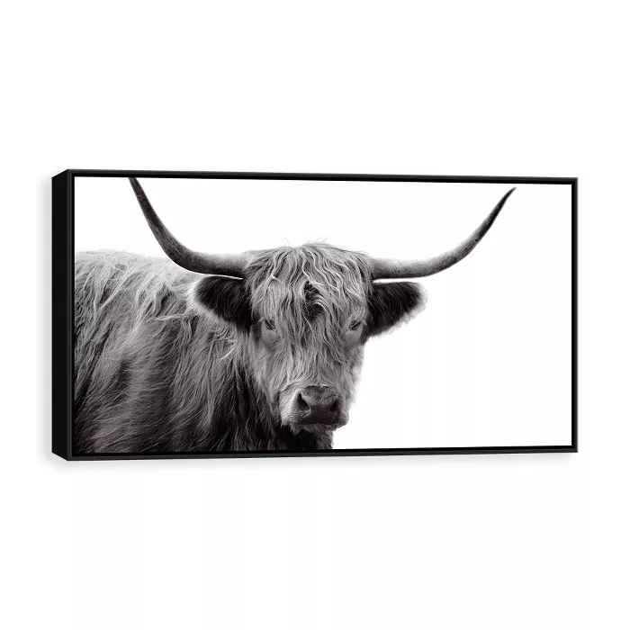 Highland Cow Framed Wall Canvas Black White thumbnail 2