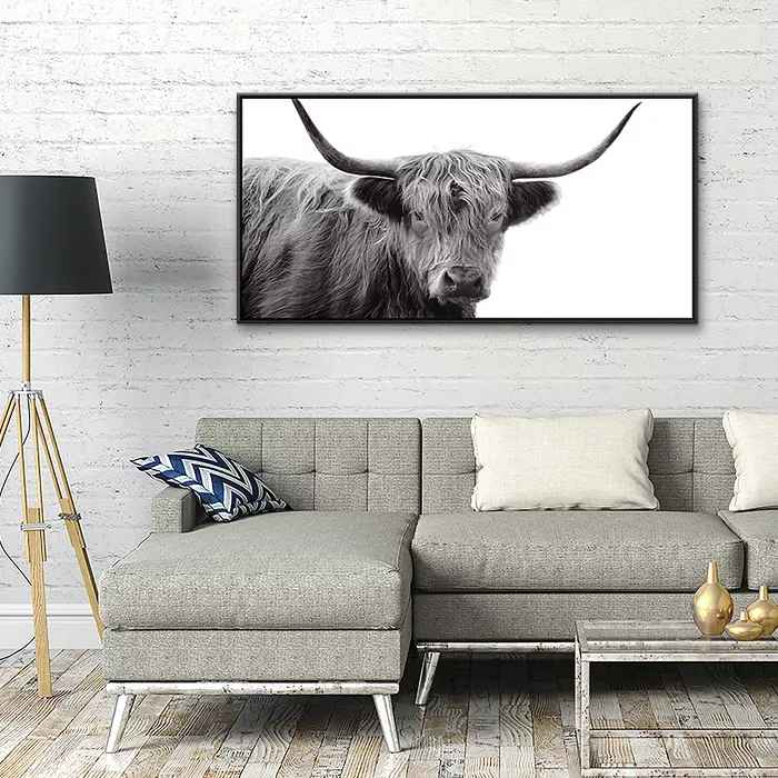 Highland Cow Framed Wall Canvas Black White thumbnail 4