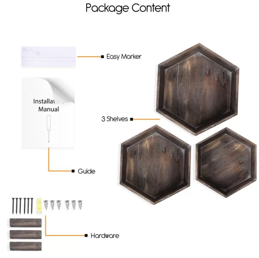 Daigle 3 Piece Solid Wood Hexagon Floating Shelf1 thumbnail 3