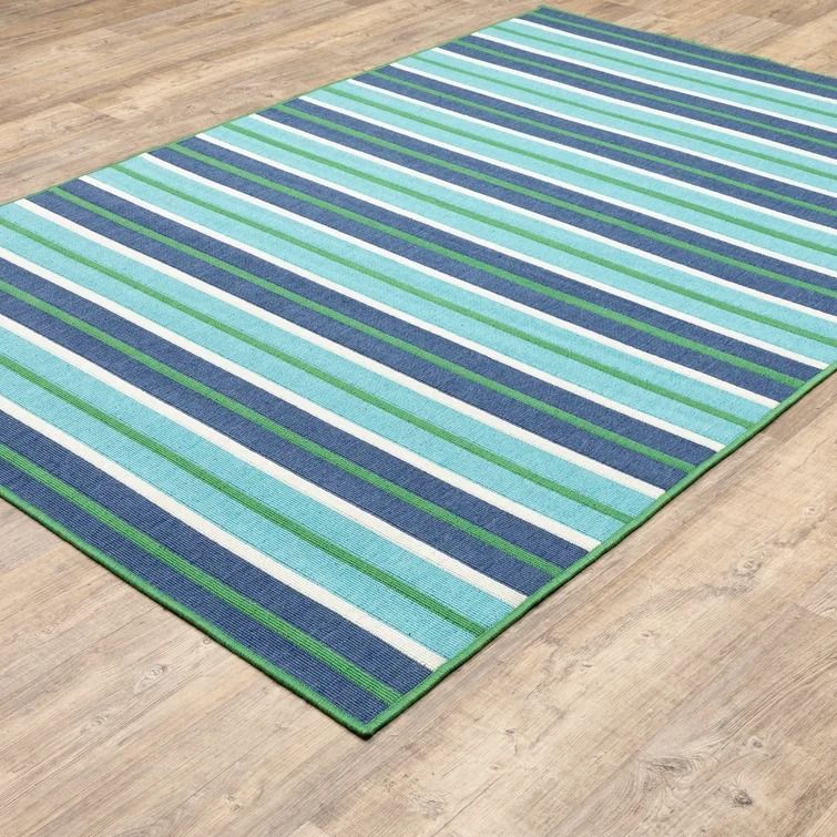 Lundys Striped BlueGreen IndoorOutdoor Area Rug-7'10"x10'10" thumbnail 3