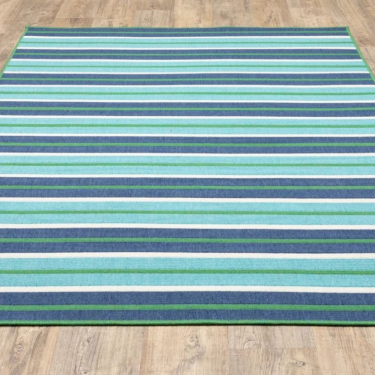 Lundys Striped BlueGreen IndoorOutdoor Area Rug-7'10"x10'10" thumbnail 4