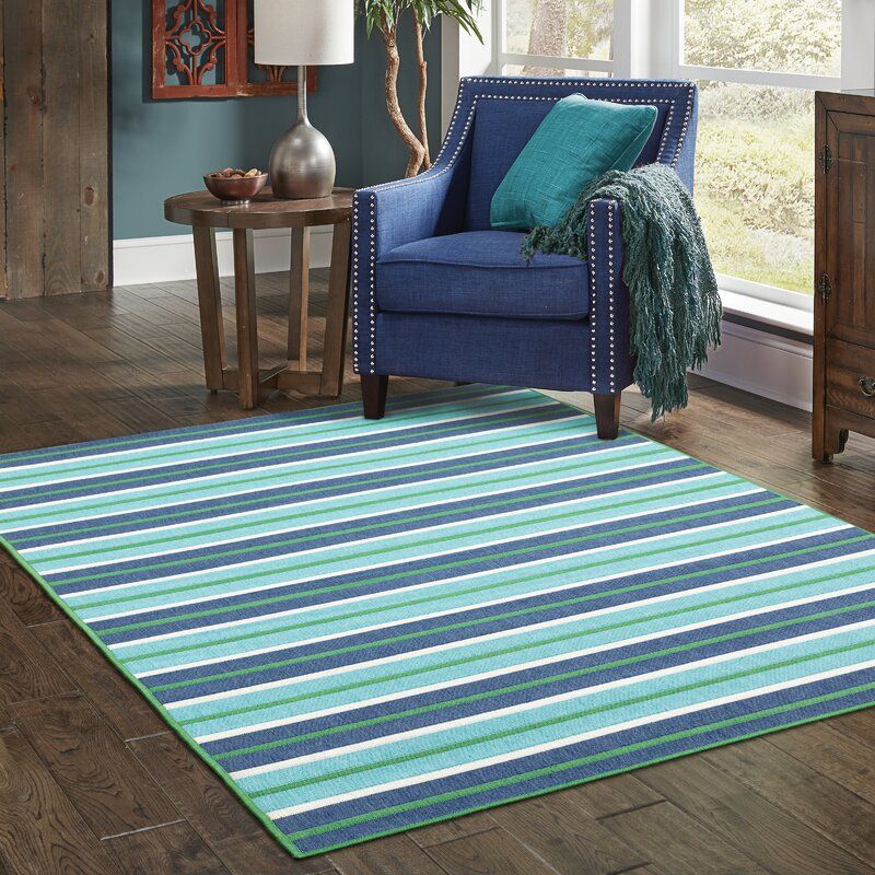 Lundys Striped BlueGreen IndoorOutdoor Area Rug-7'10"x10'10" thumbnail 2