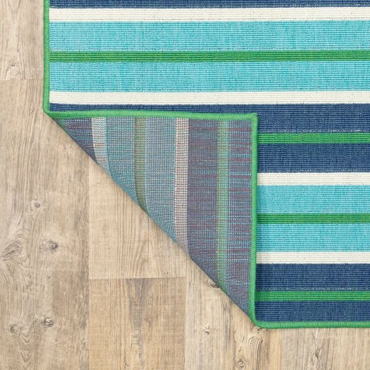 Lundys Striped BlueGreen IndoorOutdoor Area Rug-7'10"x10'10" thumbnail 5