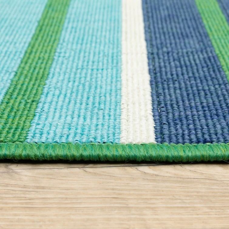 Lundys Striped BlueGreen IndoorOutdoor Area Rug-7'10"x10'10" thumbnail 6