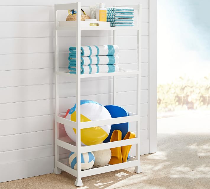 Malibu Metal Outdoor Pool Storage Tower Shelf thumbnail 2