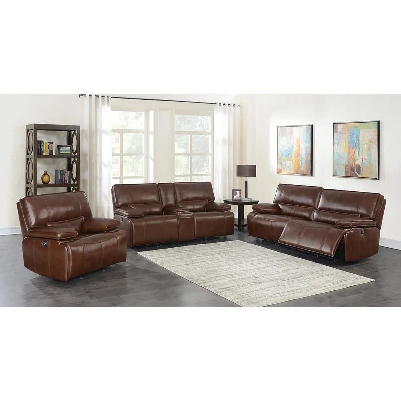 Eiva Genuine Leather Pillow top Arm Reclining Sofa thumbnail 2