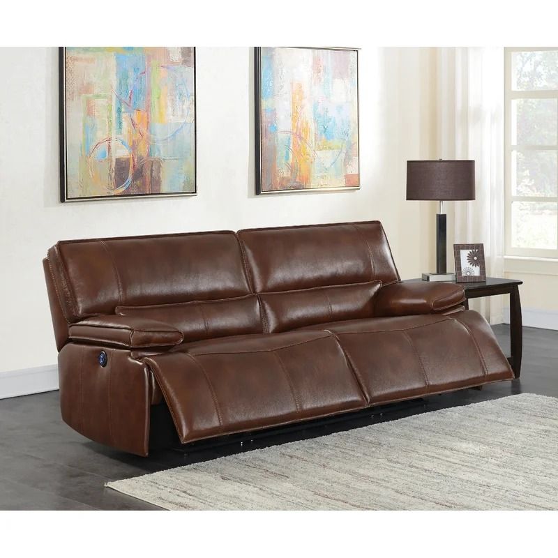 Eiva Genuine Leather Pillow top Arm Reclining Sofa thumbnail 3