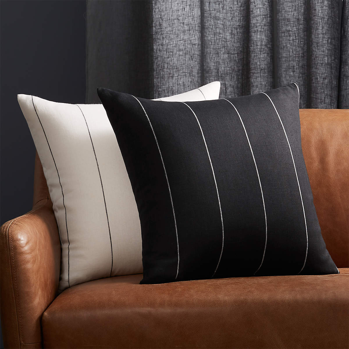 Pinstripe White LIinen Pillow thumbnail 2