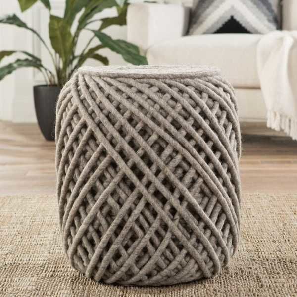 Anneli Gray Textured Cylinder Pouf thumbnail 2
