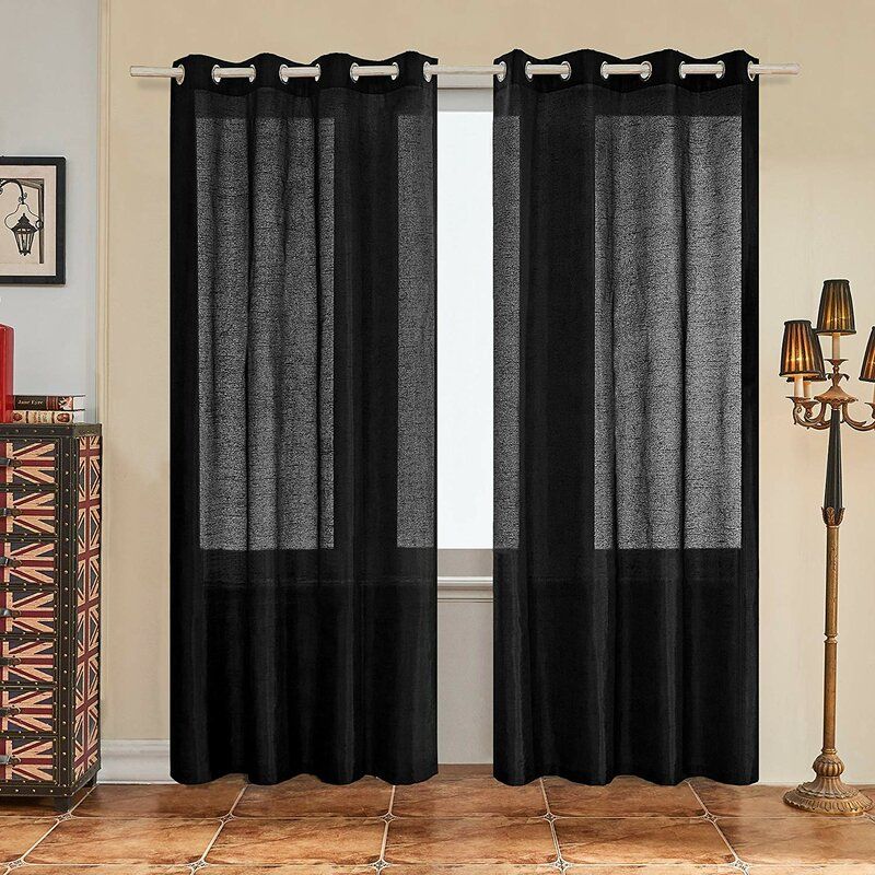 Pair Panels Solid Grommets Faux Silk Semi-Sheer Window Curtain thumbnail 2