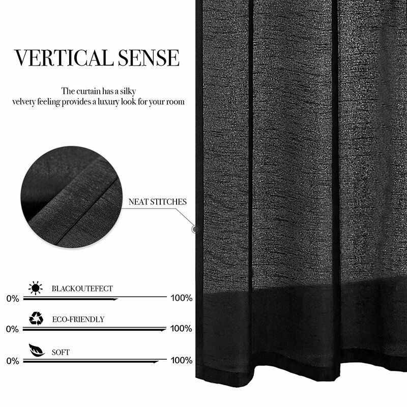 Pair Panels Solid Grommets Faux Silk Semi-Sheer Window Curtain thumbnail 4