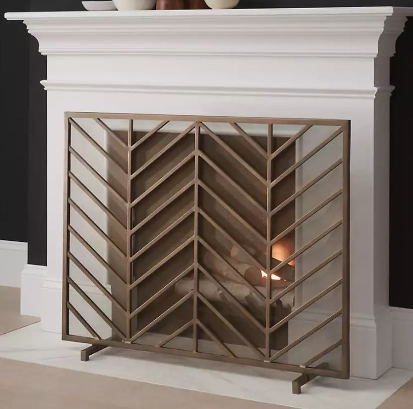 Chevron Brass Fireplace Screen thumbnail 3