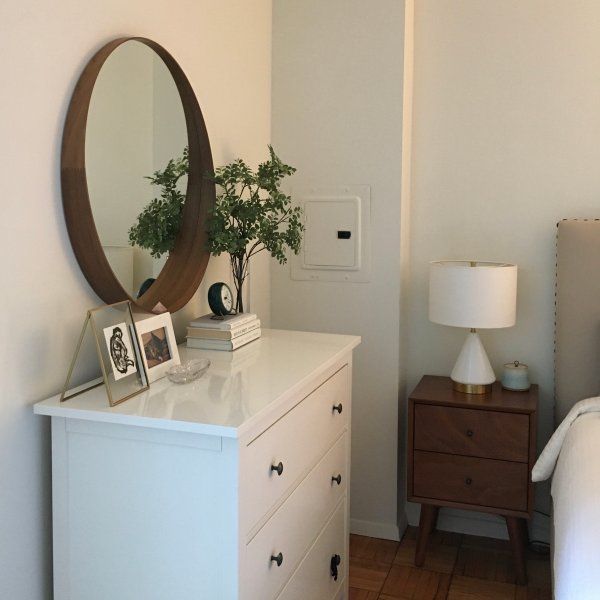 Wood Frame Ledge Round Wall Mirror thumbnail 4