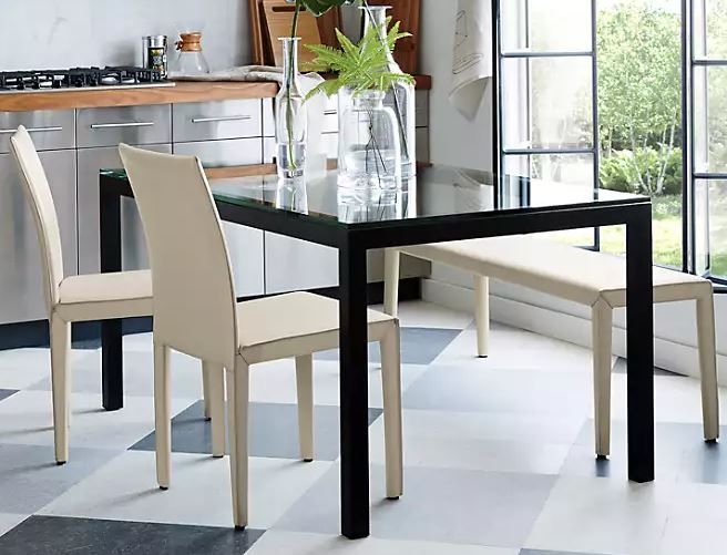 Parsons Clear Glass Top Dark Steel Base Dining Table thumbnail 4