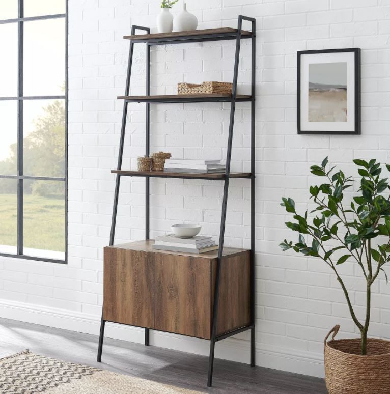 MARIE OPEN SHELF AND CLOSED STORAGE LADDER BOOKCASE thumbnail 2