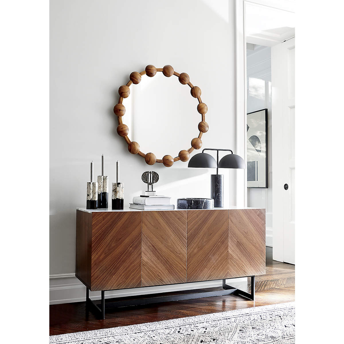 Suspend 57" Walnut Wood Media Console with White Marble Top thumbnail 6