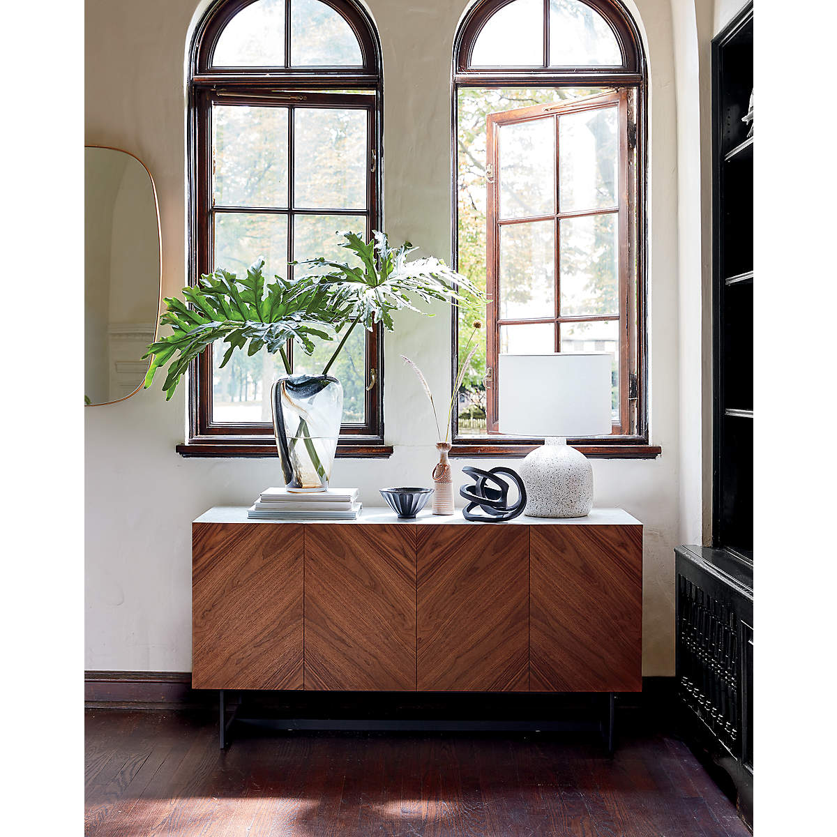 Suspend 57" Walnut Wood Media Console with White Marble Top thumbnail 7
