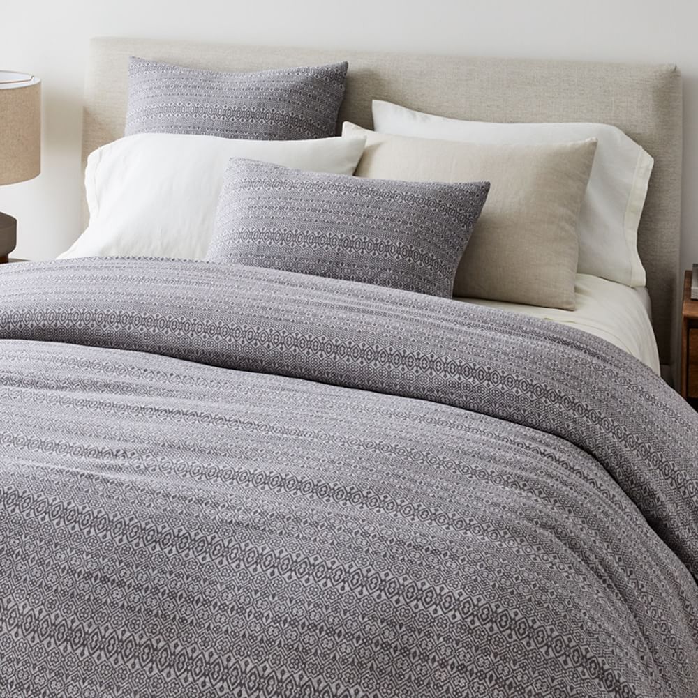 European Flax Linen Cotton Geo Jacquard King Duvet Cover and Shams -KIng thumbnail 3