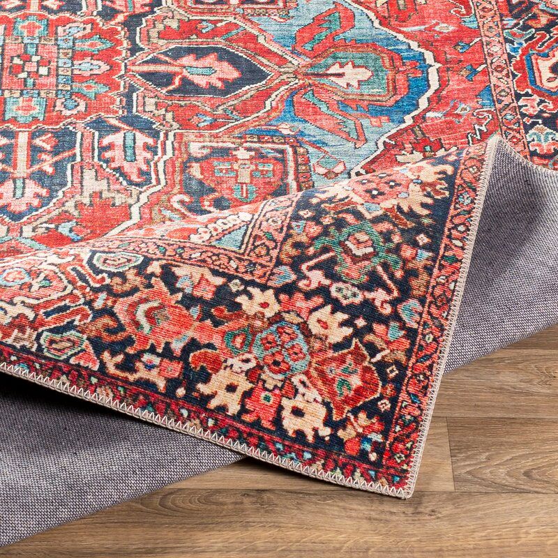 Crook Oriental Bright Red Beige Blue Area Rug thumbnail 2