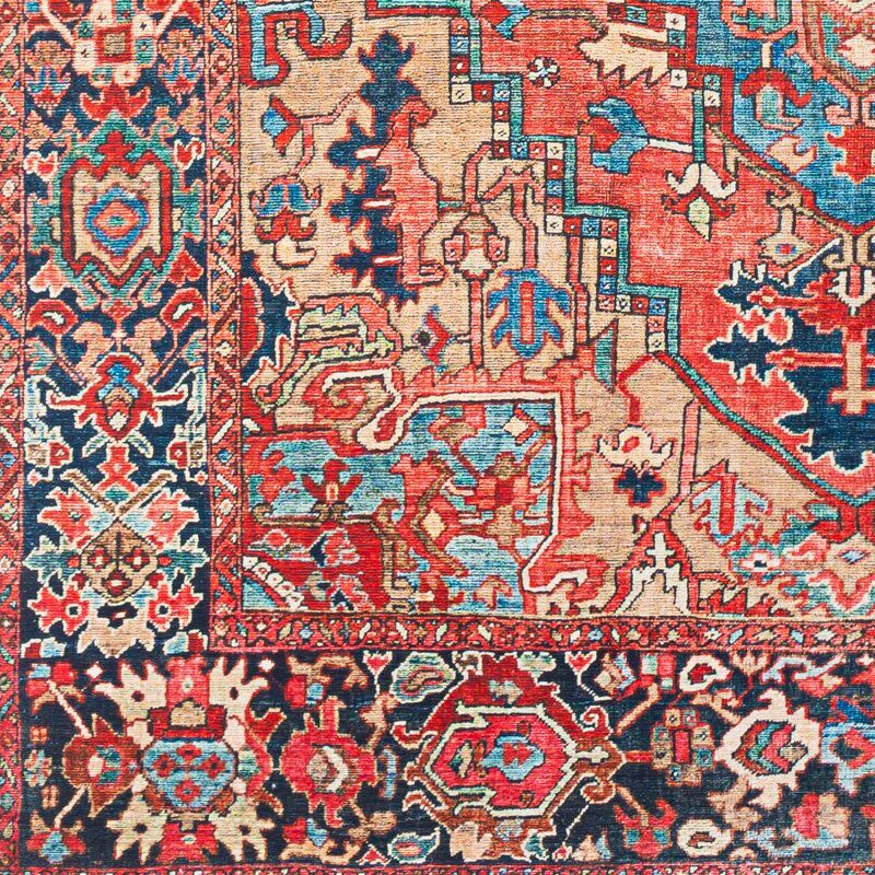 Crook Oriental Bright Red Beige Blue Area Rug thumbnail 3