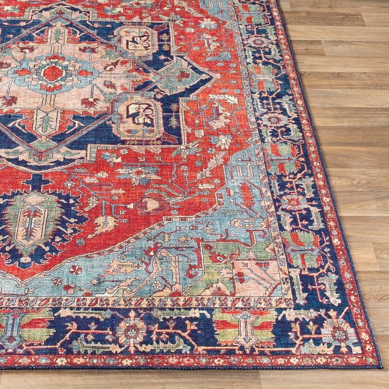 Croft Oriental Red Blue Area Rug-8'x10' thumbnail 6