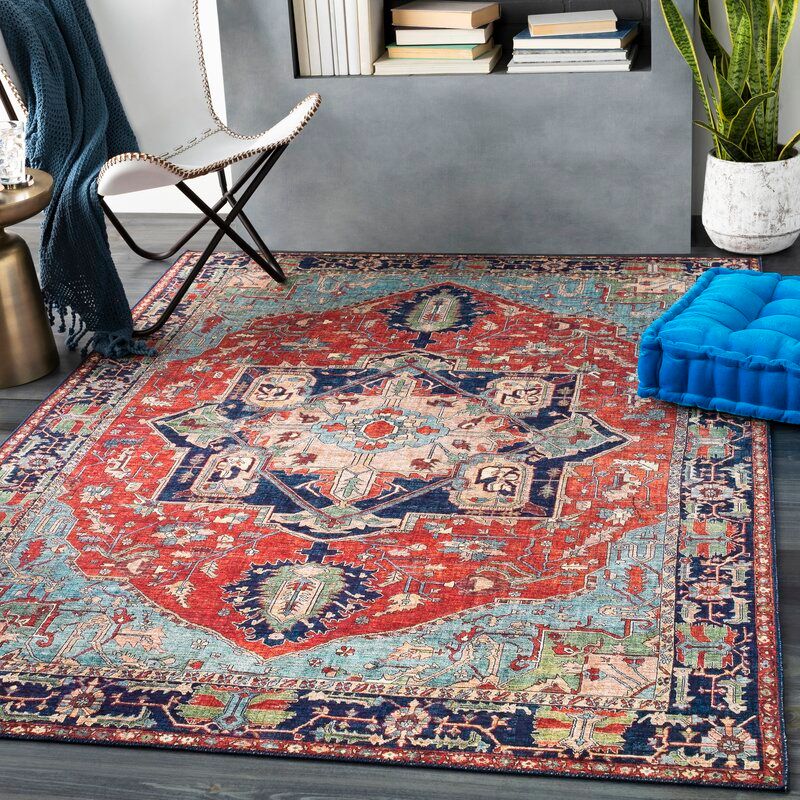 Croft Oriental Red Blue Area Rug-8'x10' thumbnail 7