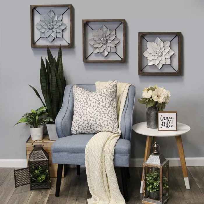 Framed Metal Flower Blue Stratton Home Decor thumbnail 3