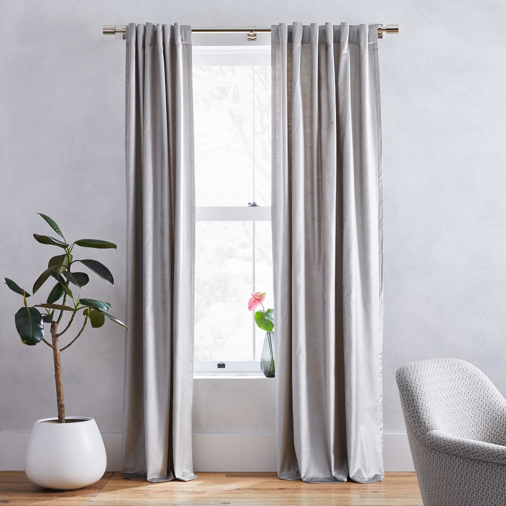 Luster Velvet Curtain with Cotton Lining, Platinum, 48"x96" thumbnail 3