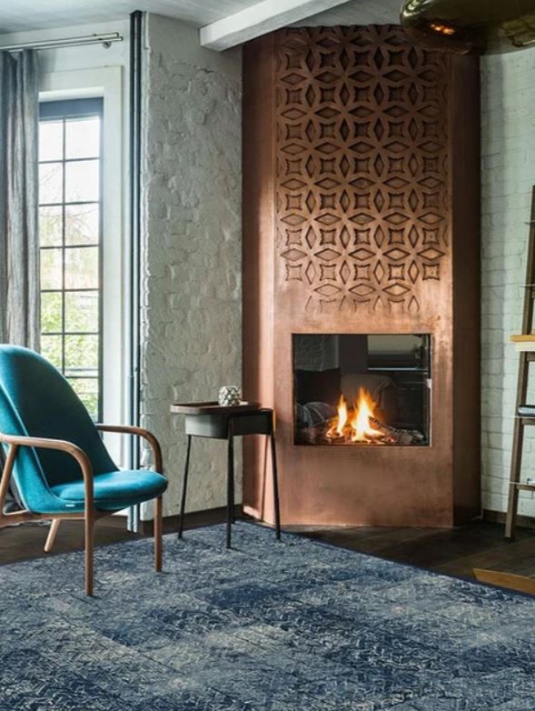 Herringbone Batik Ocean Blue Rug-9'x12' thumbnail 2