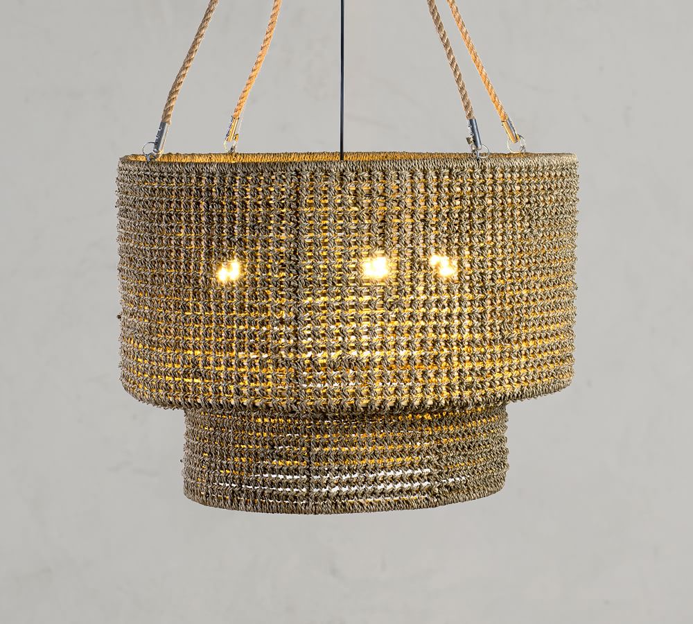 Rattan Double Drum Tiered Pendant thumbnail 2
