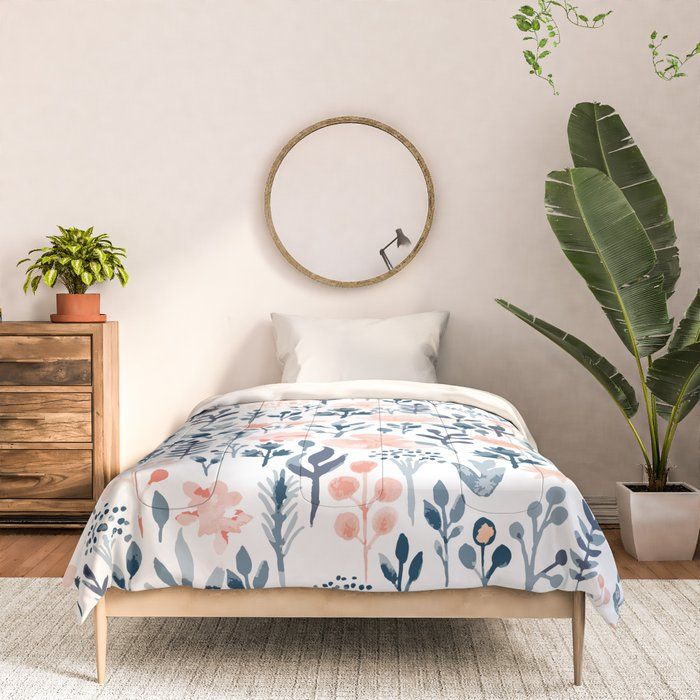 Watercolor Pastel Pink and Blue Floral Comforters thumbnail 3