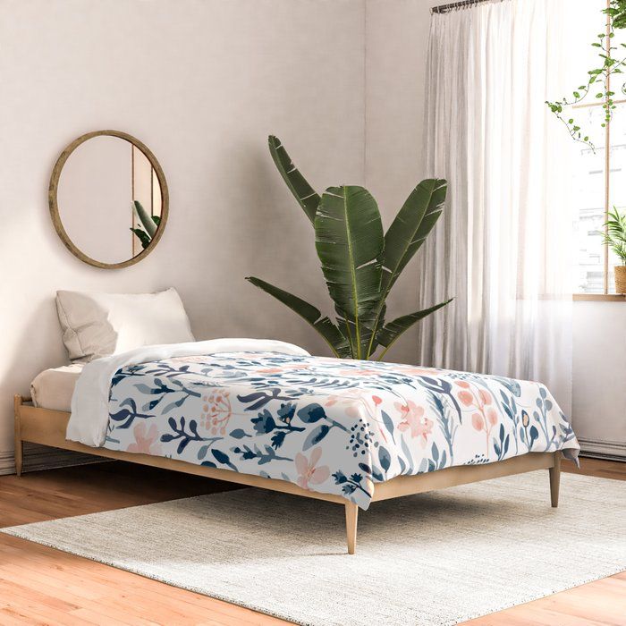 Watercolor Pastel Pink and Blue Floral Comforters thumbnail 4