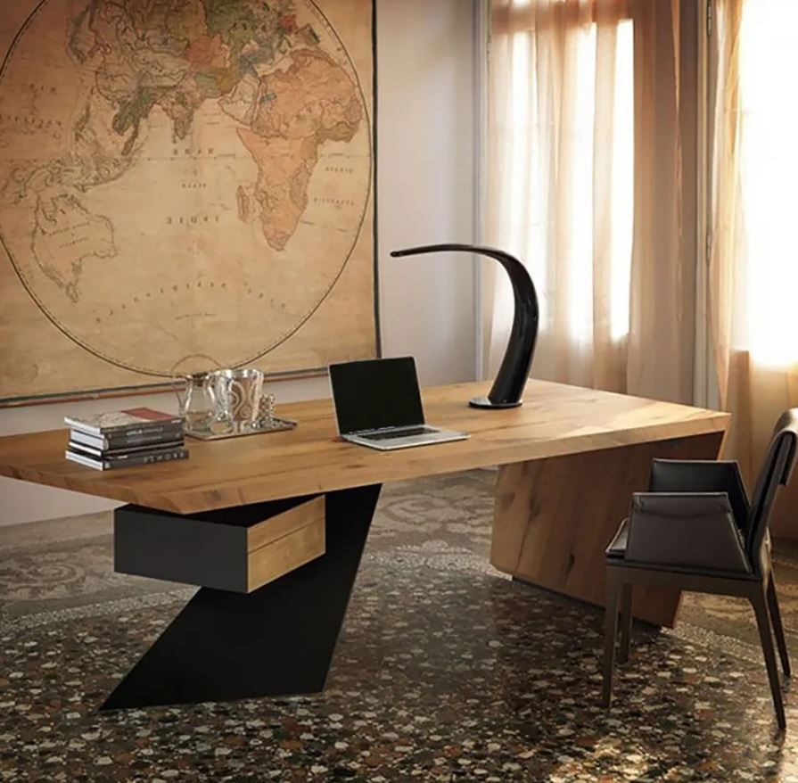 Solid Wood Office Desk Modern Industrial Writing Desk thumbnail 2