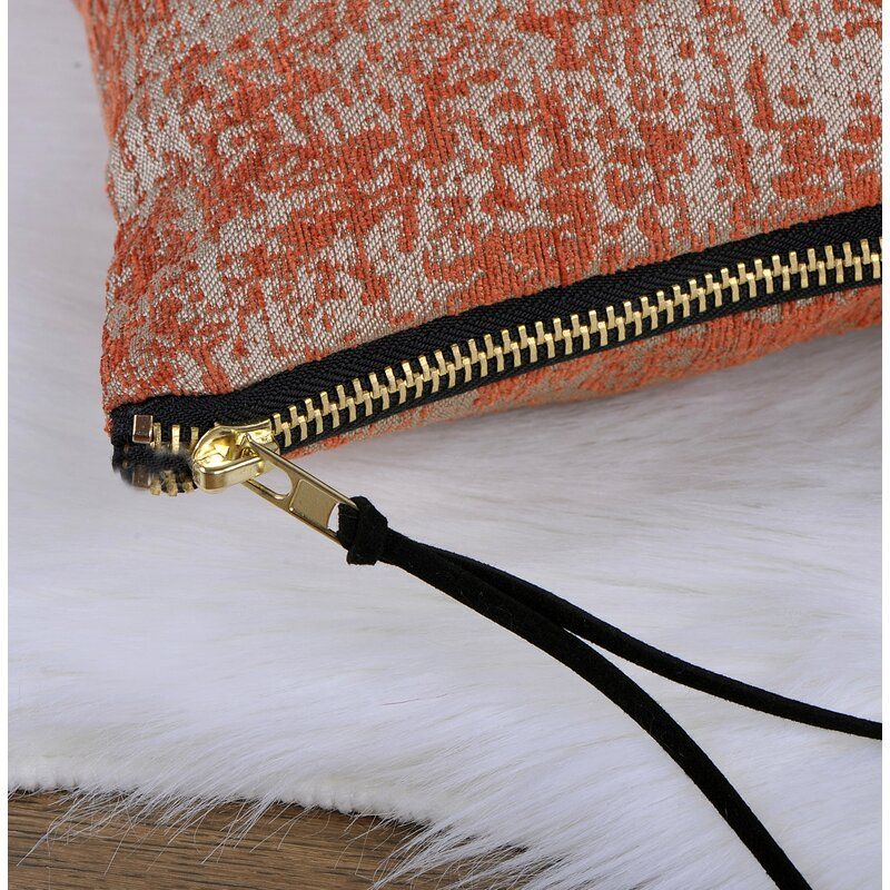 ORANGE ARCHER JACQUARD CHENILLE BIG ZIPPER RECTANGULAR PILLOW COVER NO INSERT thumbnail 3