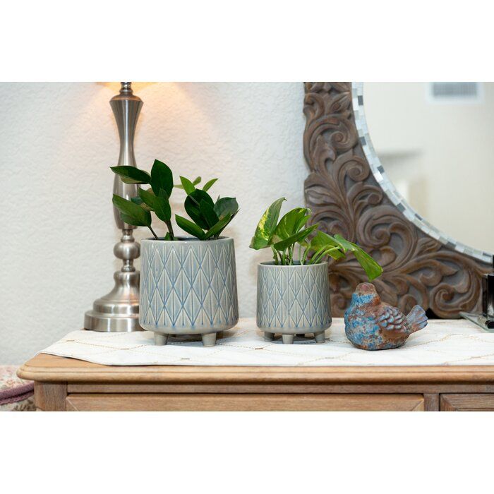 BRYSEN TWO PIECE CERAMIC POT PLANTER SET thumbnail 2