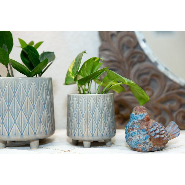 BRYSEN TWO PIECE CERAMIC POT PLANTER SET thumbnail 3