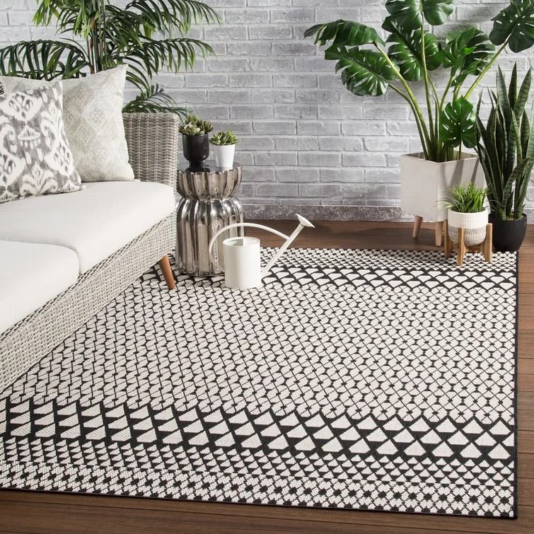 Kiril Geometric Black Brown Indoor Outdoor Area Rug-4'x5'7" thumbnail 2