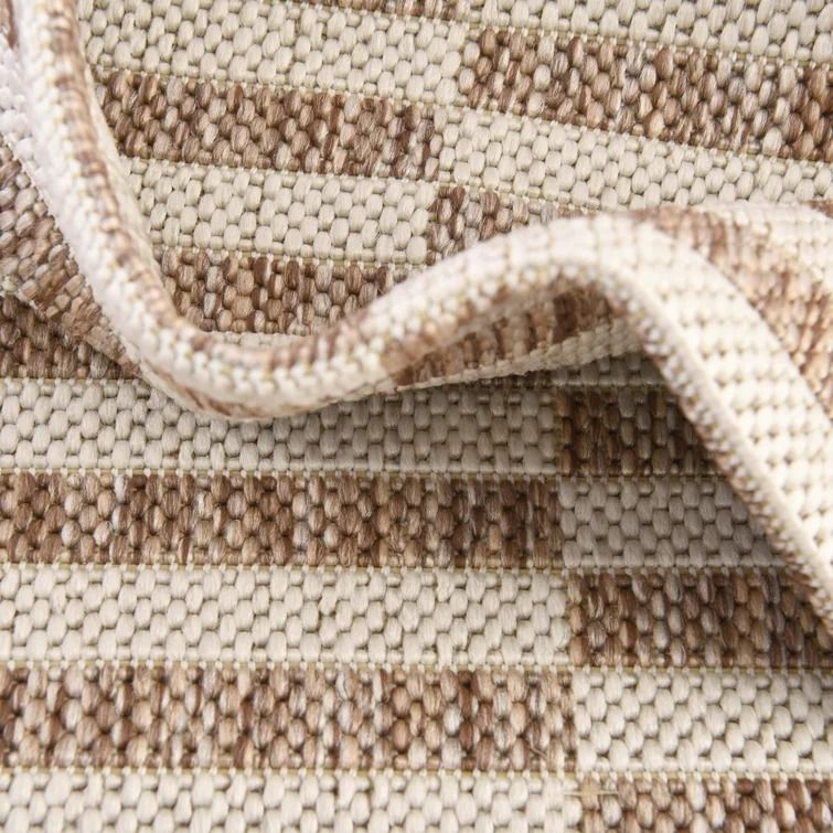 Striped Light Brown Ivory Indoor Outdoor Area Rug-4'x6' thumbnail 5