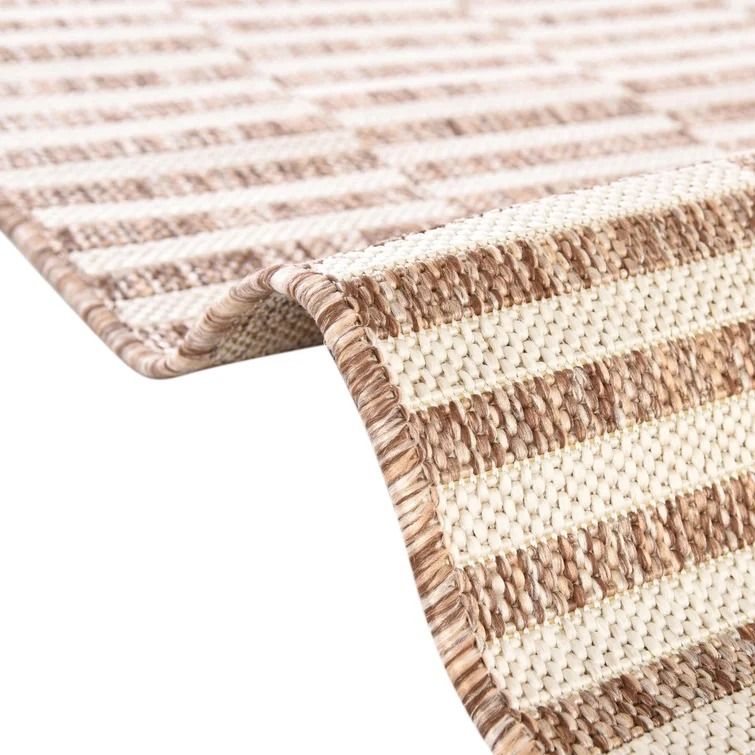 Striped Light Brown Ivory Indoor Outdoor Area Rug-4'x6' thumbnail 6