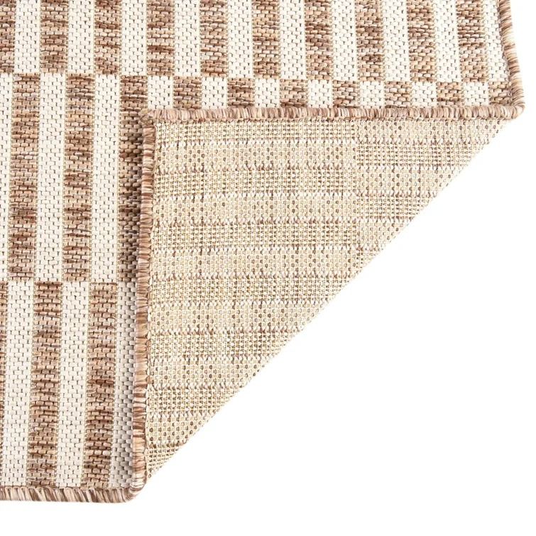 Striped Light Brown Ivory Indoor Outdoor Area Rug-4'x6' thumbnail 7