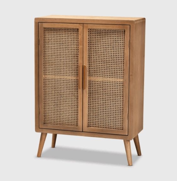 ALINA WOOD AND RATTAN TWO DOOR ACCENT STORAGE CABINET thumbnail 2