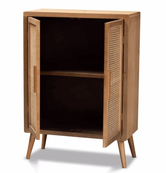 ALINA WOOD AND RATTAN TWO DOOR ACCENT STORAGE CABINET thumbnail 3