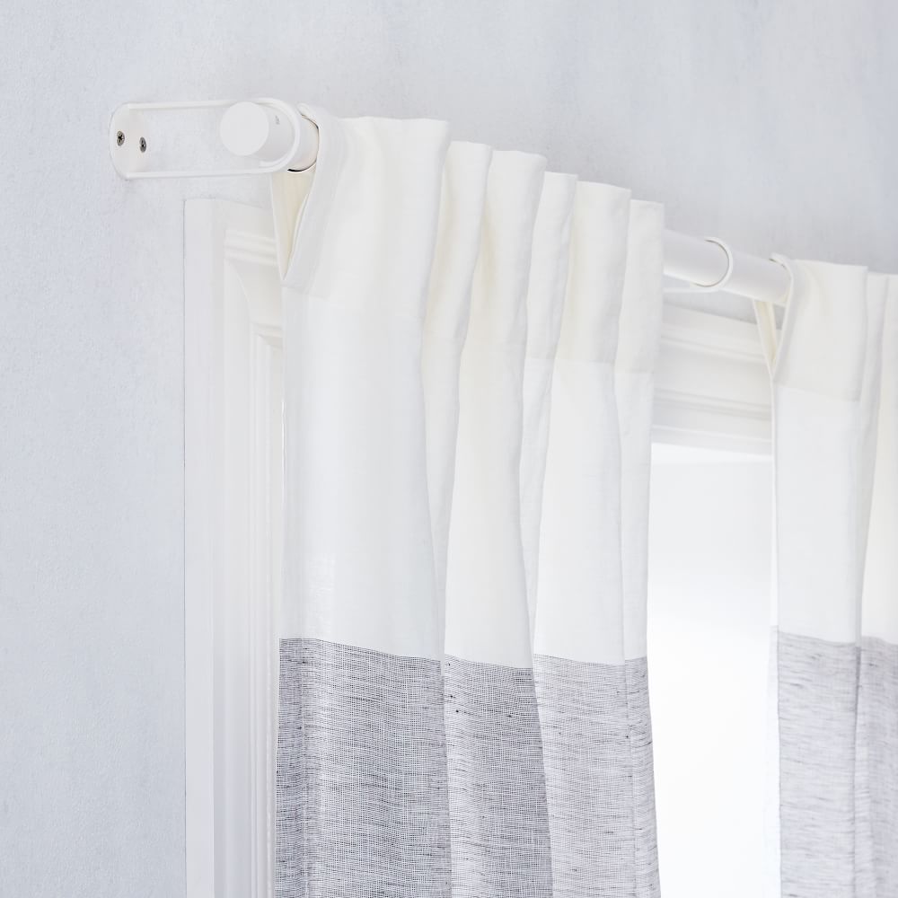 EUROPEAN FLAX LINEN CONTRAST STRIPE CURTAIN STONE WHITESLATE thumbnail 2