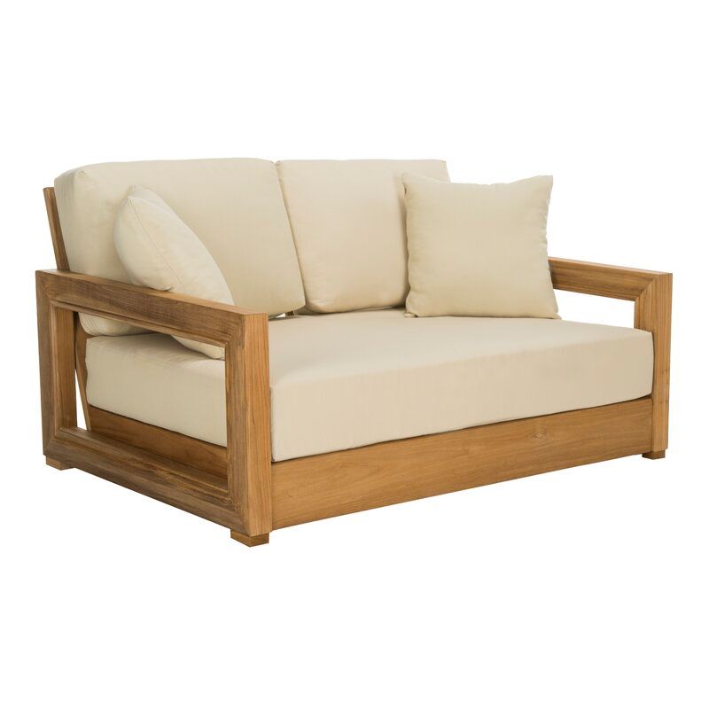 MONTFORD WIDE OUTDOOR TEAK LOVESEAT WITH CUSHIONS thumbnail 2