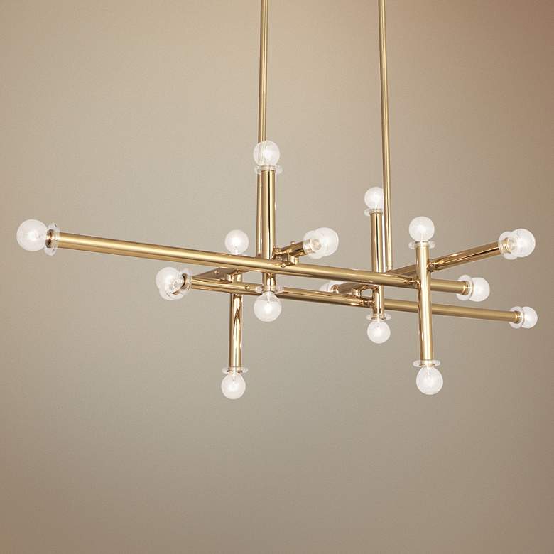 MILANO WIDE POLISHED BRASS LIGHT LINEAR CHANDELIER thumbnail 2